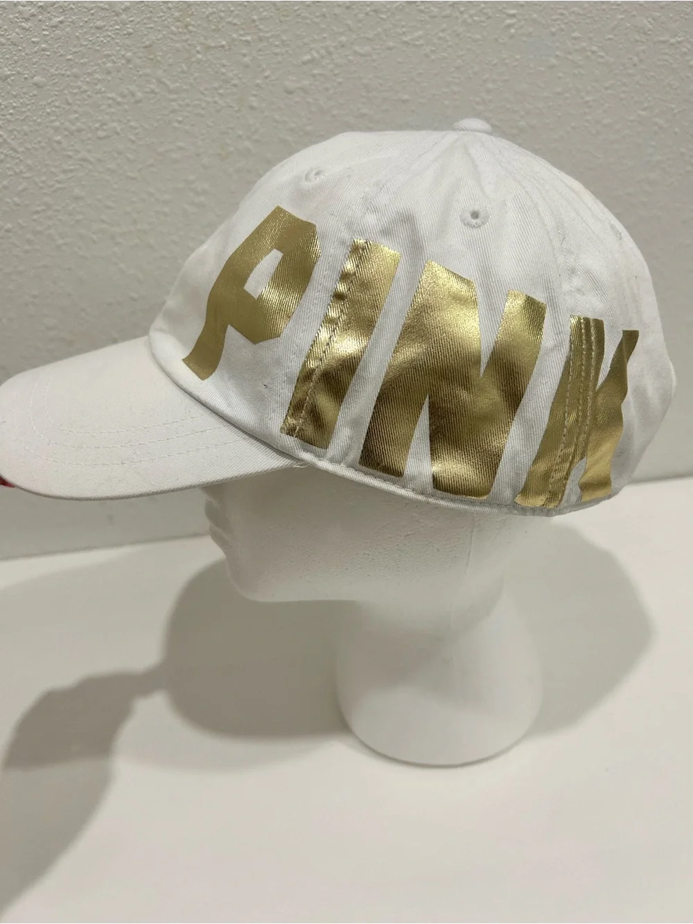 PINK Victoria's Secret  WHITE w/ GOLD LOGO Baseball Hat Snapback Cap | OSFM
